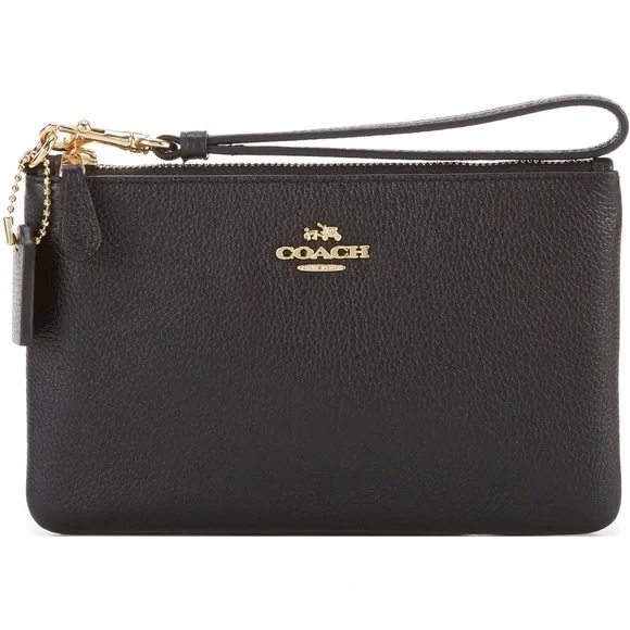 🌸NEW COACH Double Corner Zip Wristlet Black/Gold With Tags. - Picture 1 of 14